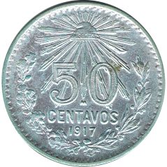 Moneda de plata 50 Centavos México 1917.  - 1