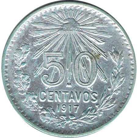 Moneda de plata 50 Centavos México 1917.  - 1