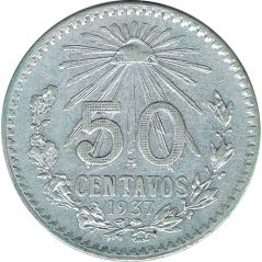 Moneda de plata 50 Centavos México 1937  - 1