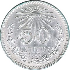 Moneda de plata 50 Centavos México 1939  - 1