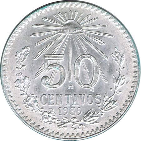 Moneda de plata 50 Centavos México 1939  - 1