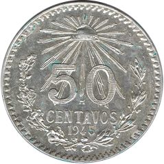 Moneda de plata 50 Centavos México 1945  - 1