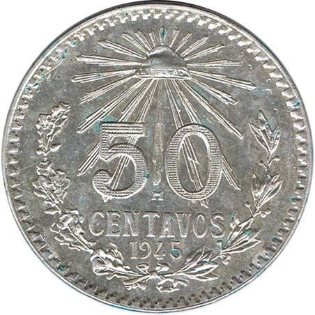 Moneda de plata 50 Centavos México 1945  - 1