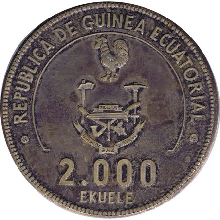 Moneda de plata 2000 Ekuele Guinea 1978. FIFA Argentina 78.