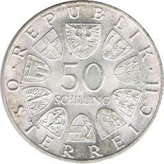 Moneda de plata 50 schillings Austria 1969 Maximilian I.