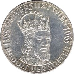 Moneda de plata 50 schillings Austria 1965 Universidad Viena.  - 1