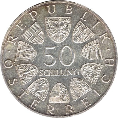 Moneda de plata 50 schillings Austria 1965 Universidad Viena.