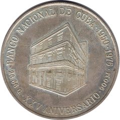 Moneda de plata 10 pesos Cuba 1975 Banco Nacional.  - 1