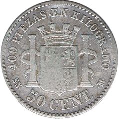 50 céntimos Plata 1869 *69 Gobierno Provisional.