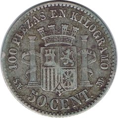 50 céntimos Plata 1870 *70 Gobierno Provisional.
