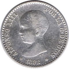 50 céntimos Plata 1892 *92 Alfonso XIII PG M.  - 1