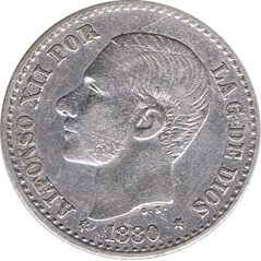 50 céntimos Plata 1880 *80 Alfonso XII MS M.  - 1