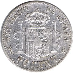 50 céntimos Plata 1880 *80 Alfonso XII MS M.