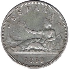 2 Pesetas Plata 1869 *69 Gobierno Provisional.  - 1