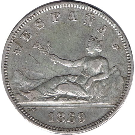 2 Pesetas Plata 1869 *69 Gobierno Provisional.  - 1