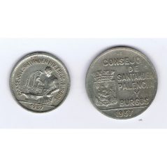Monedas 1 peseta y 50 céntimos Santander, Palencia y Burgos  - 1