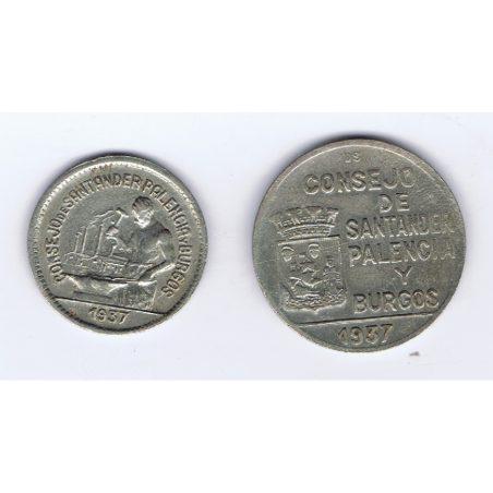 Monedas 1 peseta y 50 céntimos Santander, Palencia y Burgos  - 1