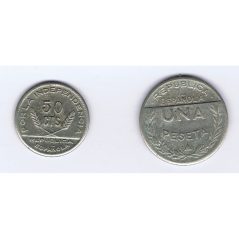 Monedas 1 peseta y 50 céntimos Santander, Palencia y Burgos
