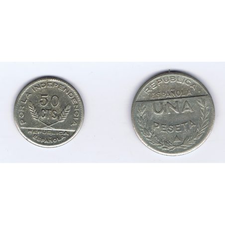 Monedas 1 peseta y 50 céntimos Santander, Palencia y Burgos
