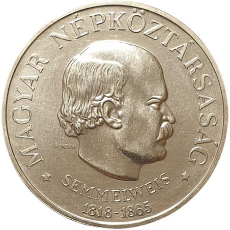 Moneda de plata 100 Florines Hungría 1968 Ignaz Semmelweis  - 1