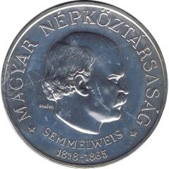 Moneda de plata 100 Florines Hungría 1968 Ignaz Semmelweis  - 1