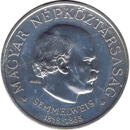 Moneda de plata 100 Florines Hungría 1968 Ignaz Semmelweis  - 1