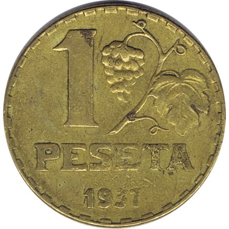 Moneda 1 peseta 1937 República Española.  - 1