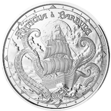 Moneda onza de plata 2$ Antigua y Barbuda Kraken 2024  - 1
