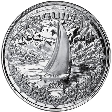 Moneda onza de plata 2$ Anguila Barco Velero 2024