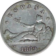 2 Pesetas Plata 1869 *69 Gobierno Provisional.  - 1