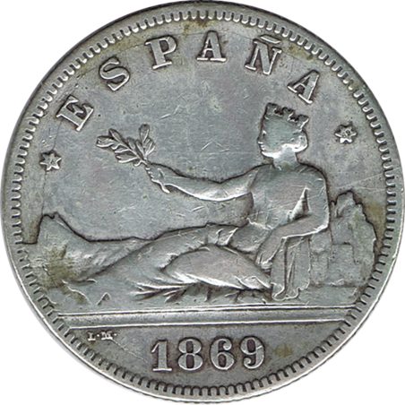 2 Pesetas Plata 1869 *69 Gobierno Provisional.  - 1