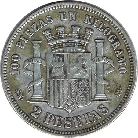 2 Pesetas Plata 1869 *69 Gobierno Provisional.