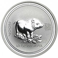 Moneda media onza de plata 50 cents. Australia Año Lunar Cerdo 2007  - 1