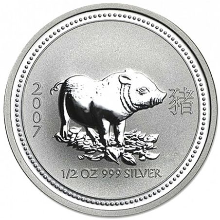 Moneda media onza de plata 50 cents. Australia Año Lunar Cerdo 2007  - 1