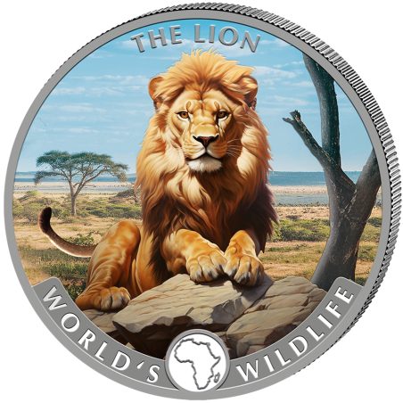 Moneda onza de plata 20 Francs Congo León 2025. Color  - 1