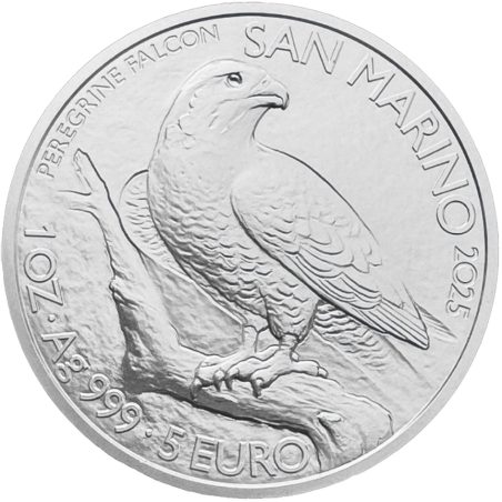 Moneda onza de plata San Marino 5 Euros 2025 Halcón Peregrino  - 1