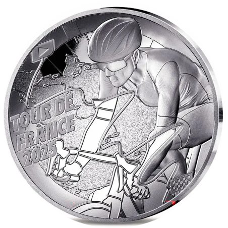 Francia 10€ 2025 Tour France. Mapa de Recorrido. Plata  - 1