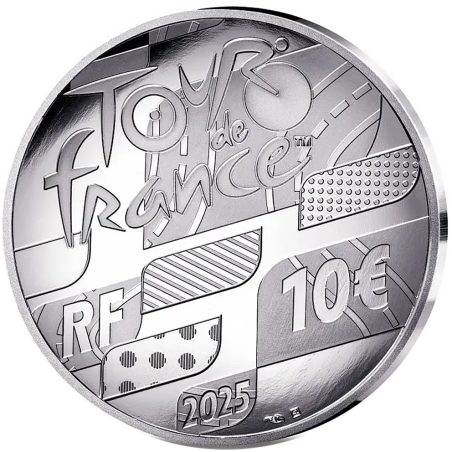 Francia 10€ 2025 Tour France. Mapa de Recorrido. Plata