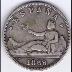 2 Pesetas Plata 1869 *69 Gobierno Provisional.  - 1