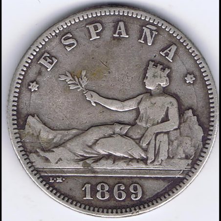 2 Pesetas Plata 1869 *69 Gobierno Provisional.  - 1