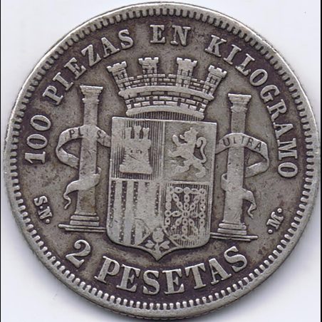 2 Pesetas Plata 1869 *69 Gobierno Provisional.
