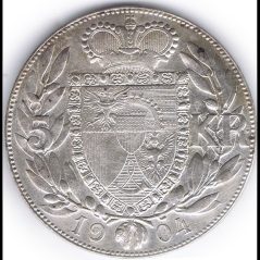Moneda de plata Liechtenstein 5 kronen 1904 Johann II