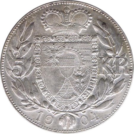 Moneda de plata Liechtenstein 5 kronen 1904 Johann II