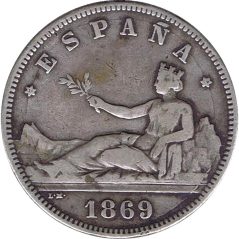 2 Pesetas Plata 1869 *69 Gobierno Provisional.  - 1