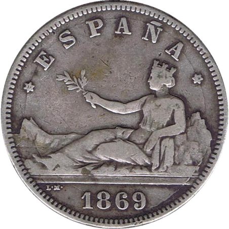 2 Pesetas Plata 1869 *69 Gobierno Provisional.  - 1
