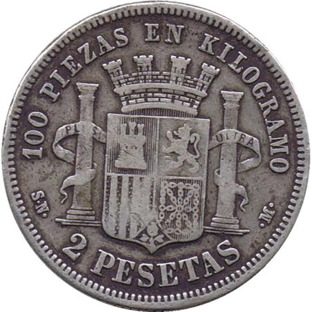 2 Pesetas Plata 1869 *69 Gobierno Provisional.