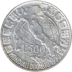 Moneda de plata 500 Liras Italia 1989 Copa Mundial Futbol 1990  - 1