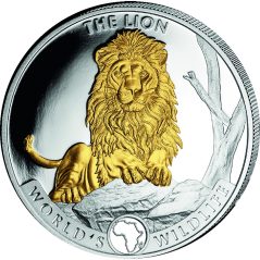 Moneda onza de plata 20 Francs Congo León 2025. Con oro  - 1