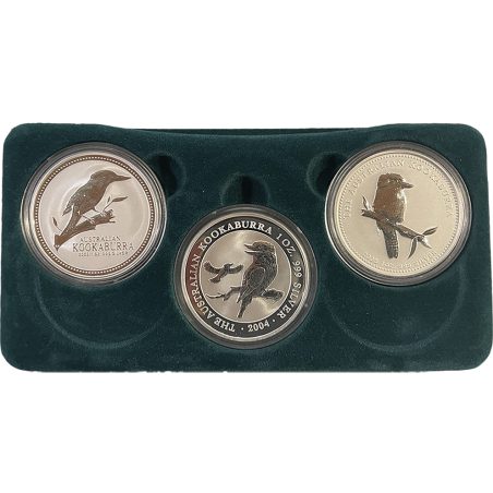 Colección 3 Monedas onza de plata 1$ Australia Kookaburra.