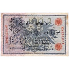 Billete Alemania 100 Mark 1908.  - 1